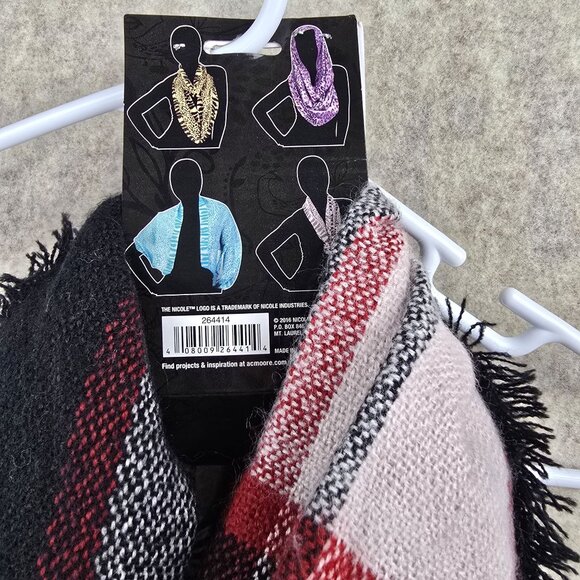 Nicole Infinity Scarf Plaid Pattern Woven Black/Red/Gray Soft - Picture 4 of 4